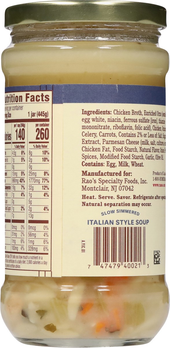 slide 9 of 13, Rao's Made for Home Slow Simmered Chicken & Orzo Soup 15.7 oz, 15.7 oz