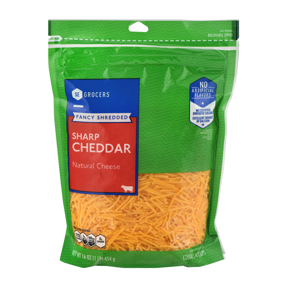 slide 1 of 1, SE Grocers Fancy Shredded Sharp Cheddar Natural Cheese, 16 oz