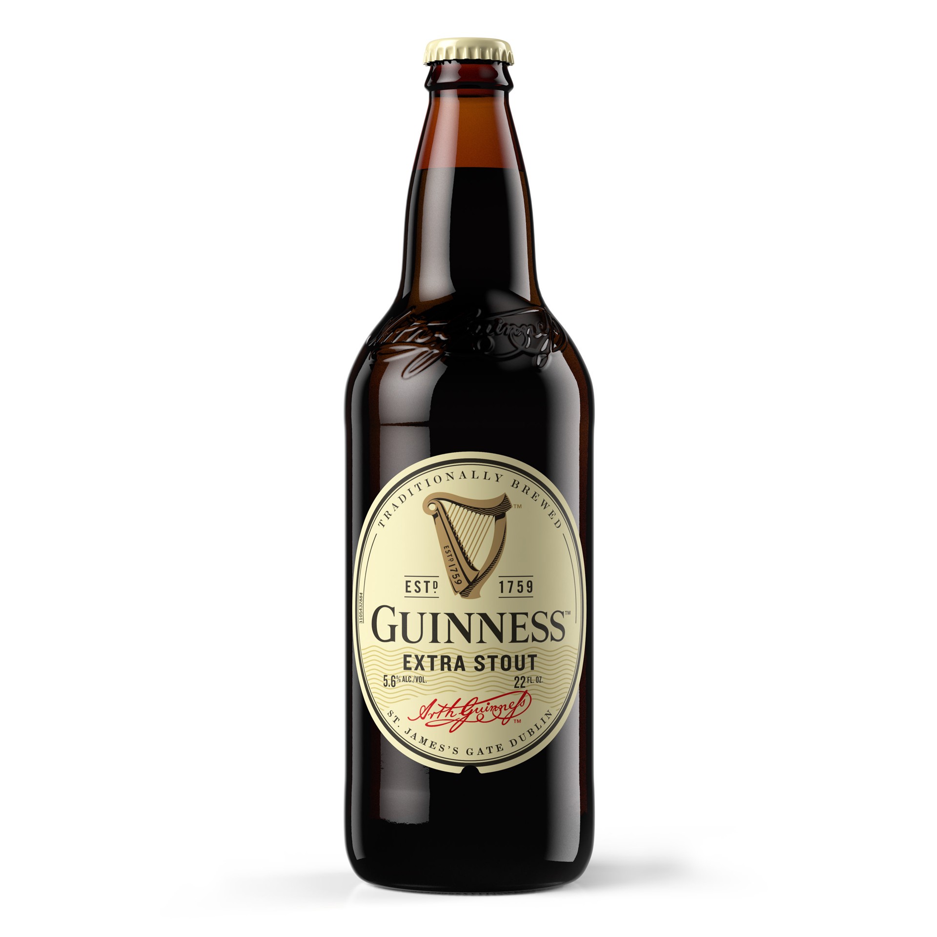 slide 1 of 10, Guinness Extra Stout Import Beer, 22 fl oz, Single Serve Bottle, 5.6% ABV, 22 oz btl