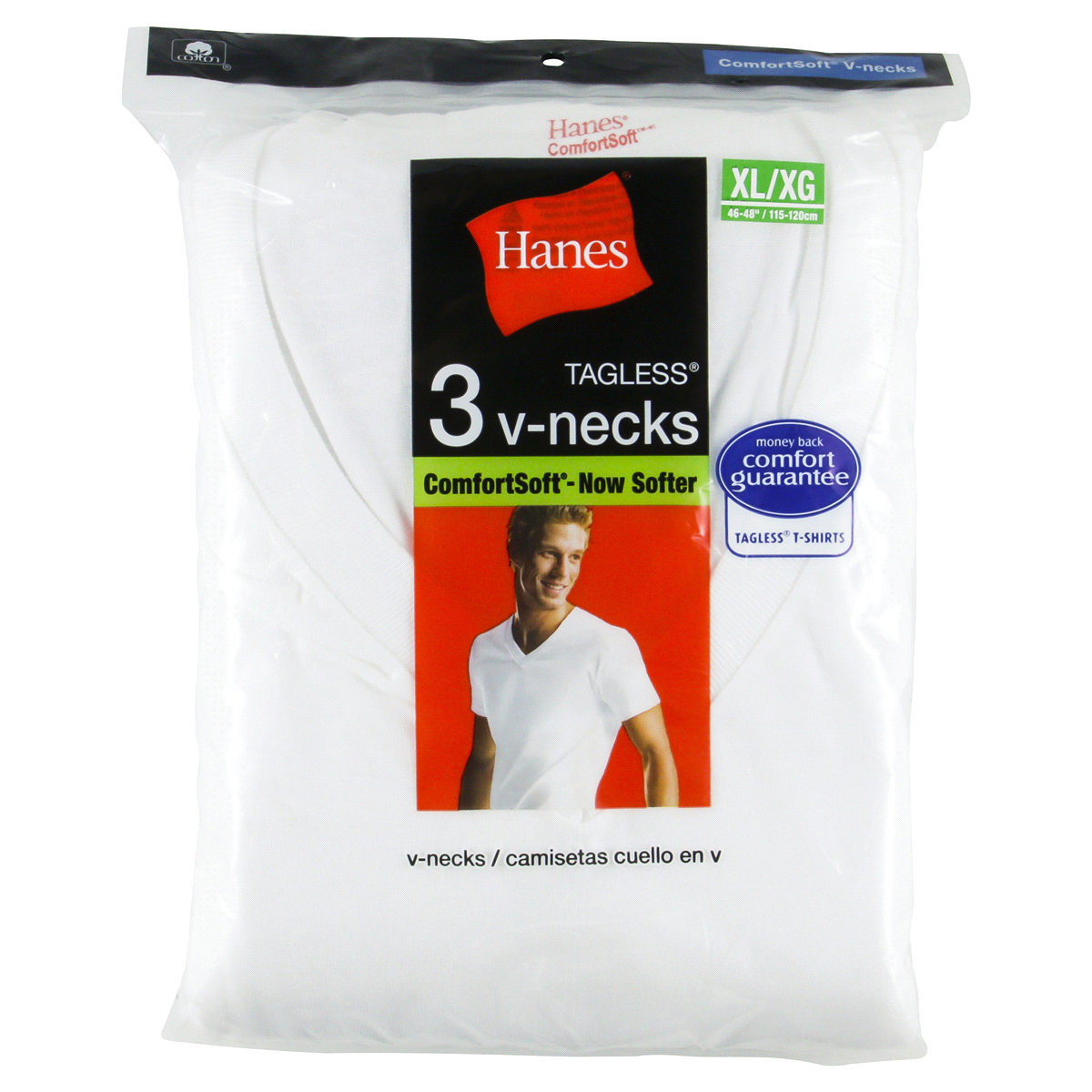 slide 1 of 2, Hanes Men's ComfortSoft TAGLESS V-Neck Undershirt White, X-Large, 3 ct