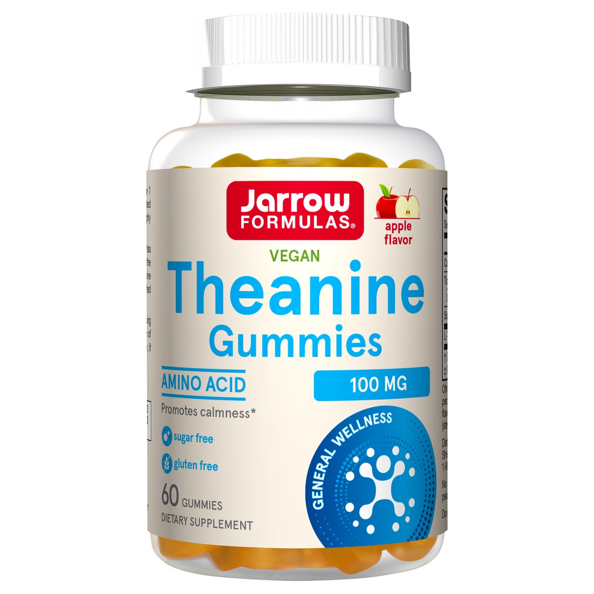 slide 1 of 5, Jarrow Formulas Theanine Gummies 100 mg - 60 Apple Gummies - Neurologically Active Amino Acid - Found in Green Tea - Promotes Relaxation & Calmness - Sugar Free - 60 Servings (PACKAGING MAY VARY), 60 ct