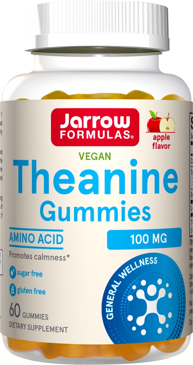 slide 2 of 5, Jarrow Formulas Theanine Gummies 100 mg - 60 Apple Gummies - Neurologically Active Amino Acid - Found in Green Tea - Promotes Relaxation & Calmness - Sugar Free - 60 Servings (PACKAGING MAY VARY), 60 ct