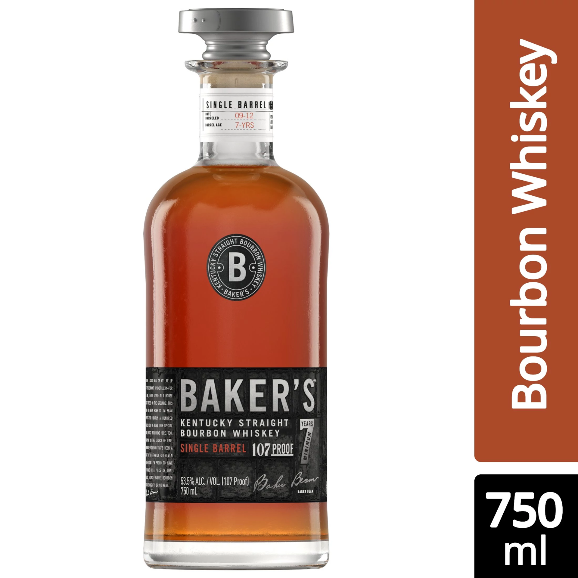 slide 1 of 9, Baker's 7 Year Old Kentucky Straight 107 Proof Bourbon Whiskey 750 ml, 750 ml