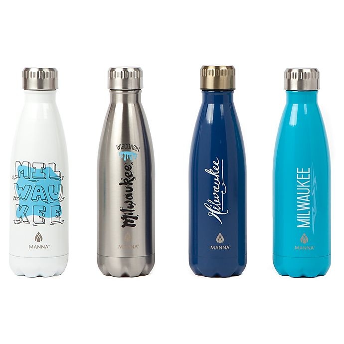 slide 2 of 2, Manna Organics Vogue Milwaukee Double Wall Stainless Steel Water Bottle - White, 17 oz