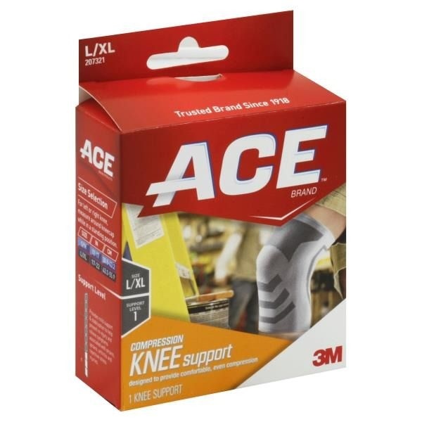 slide 1 of 1, ACE Brand Compression Knee Support, Large/Extra Large - White/Gray, 1 ct
