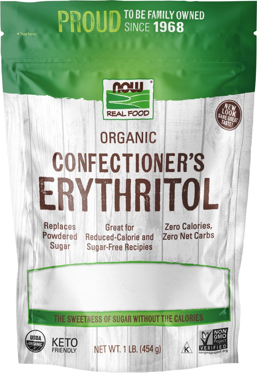 slide 2 of 7, NOW Real Food Confectioner's Erythritol, Organic Powder - 1 lb., 1 lb