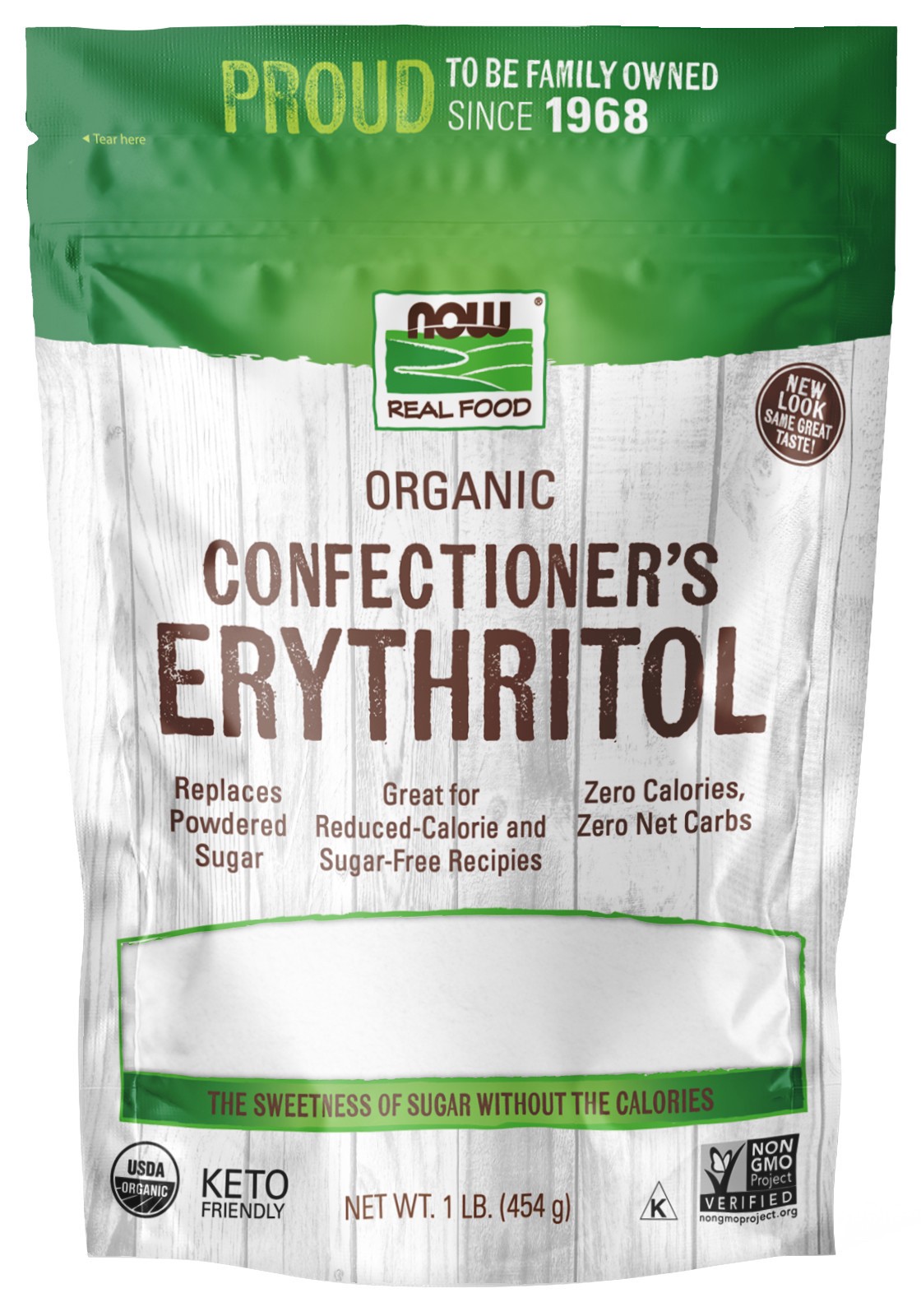 slide 1 of 7, NOW Natural Foods Confectioner's Erythritol, Organic Powder - 1 lb., 1 lb