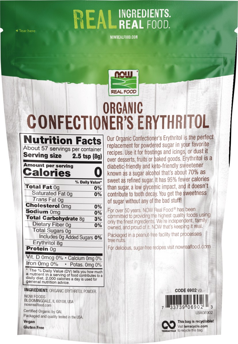 slide 6 of 7, NOW Real Food Confectioner's Erythritol, Organic Powder - 1 lb., 1 lb