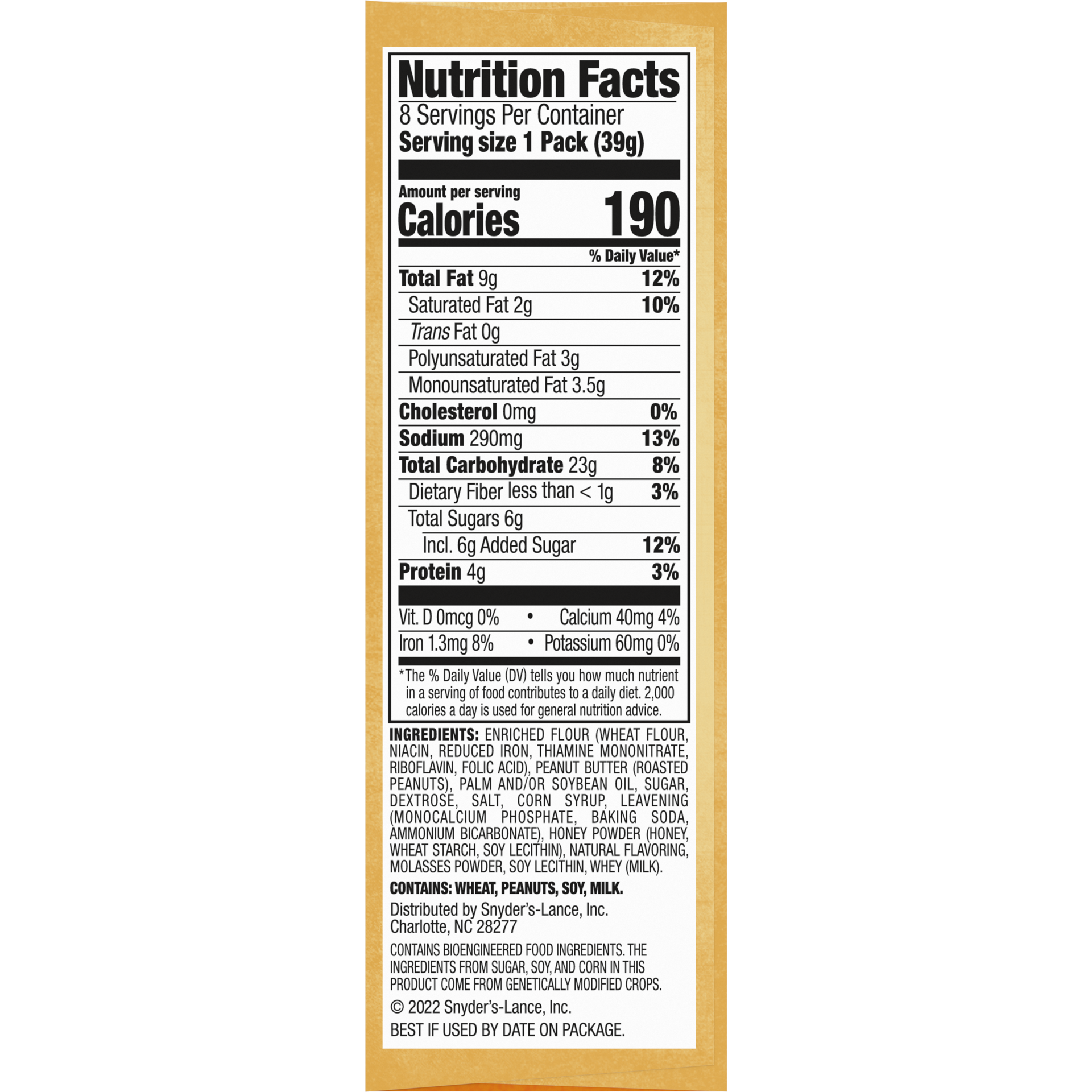 slide 4 of 5, Lance Sandwich Crackers, Captain's Wafers Peanut Butter and Honey, 8 Packs, 6 Sandwiches Each, 11 oz