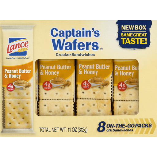 slide 6 of 10, Lance Captain's Wafers Peanut Butter & Honey Sandwich Crackers, 8 ct