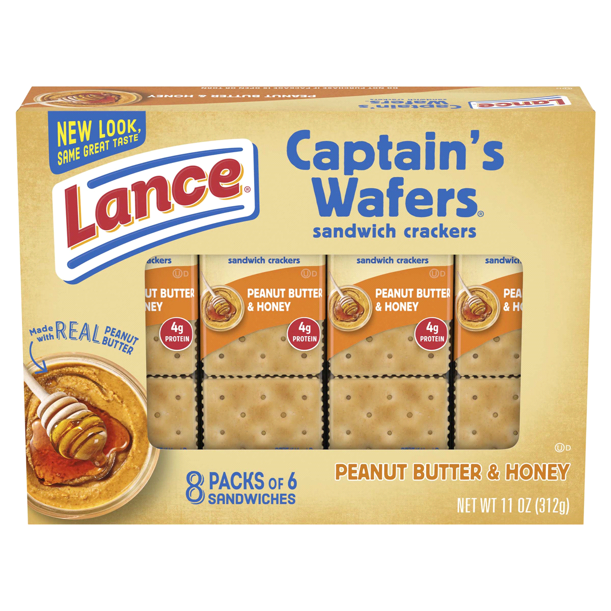 slide 1 of 10, Lance Captain's Wafers Peanut Butter & Honey Sandwich Crackers, 8 ct