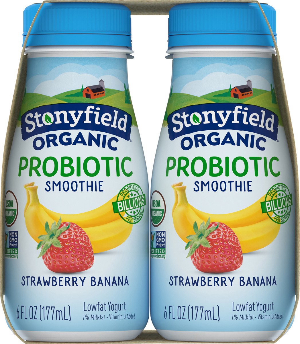 slide 9 of 9, Stonyfield Lowfat Yogurt Strawberry Banana Probiotic Smoothie 4 - 6 fl oz Bottles, 4 ct