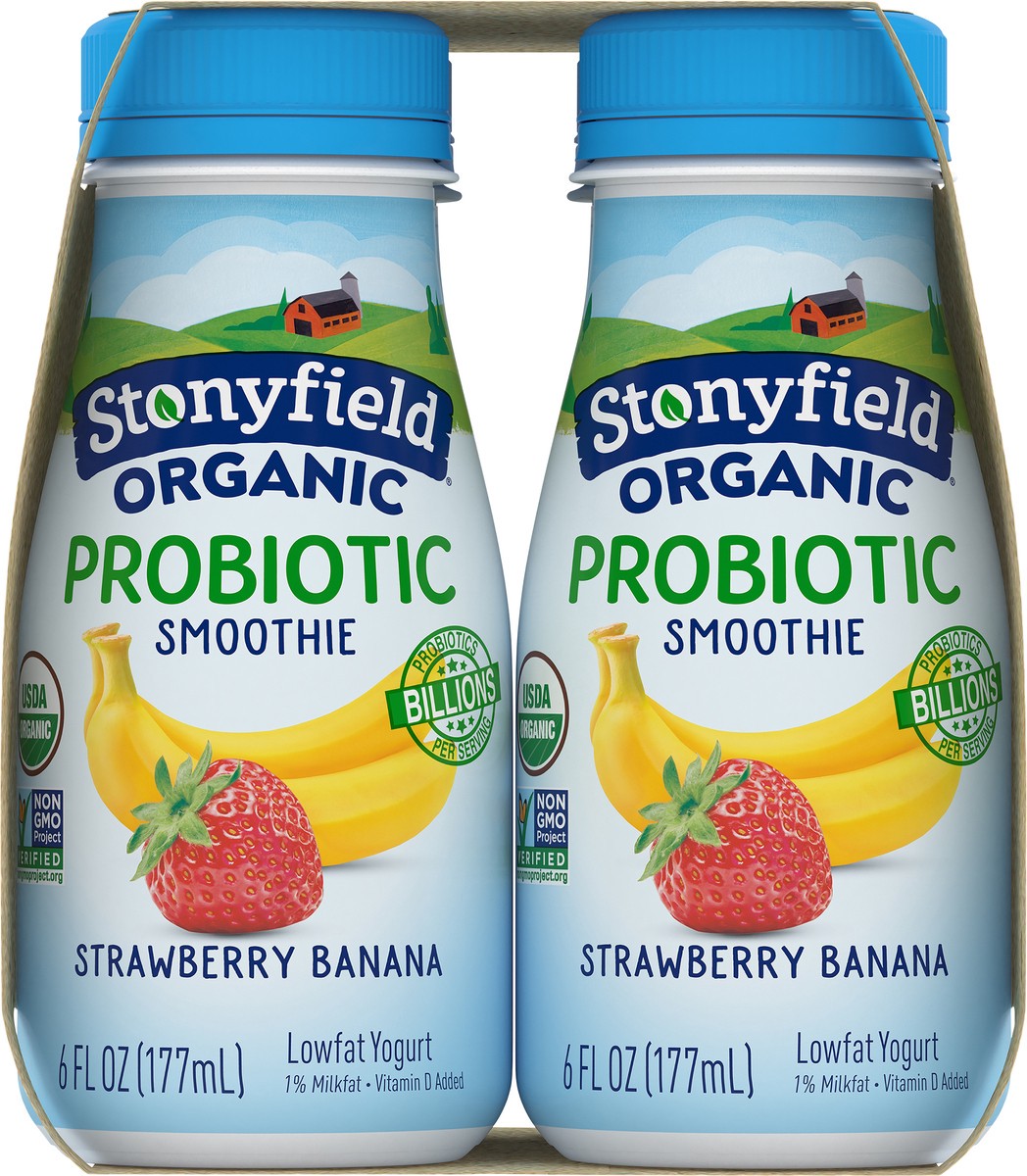 slide 8 of 9, Stonyfield Lowfat Yogurt Strawberry Banana Probiotic Smoothie 4 - 6 fl oz Bottles, 4 ct