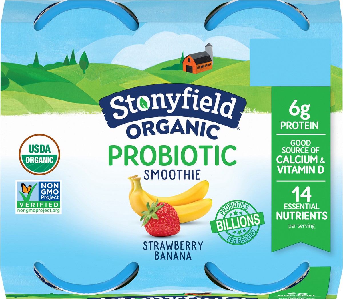 slide 3 of 9, Stonyfield Lowfat Yogurt Strawberry Banana Probiotic Smoothie 4 - 6 fl oz Bottles, 4 ct