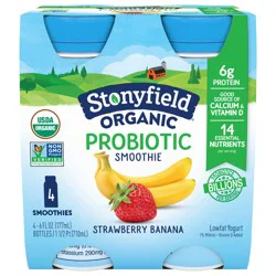 Stonyfield Lowfat Yogurt Strawberry Banana Probiotic Smoothie 4 - 6 fl oz Bottles