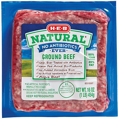 slide 1 of 1, H-E-B Natural Angus Ground Beef 80% Lean, 16 oz