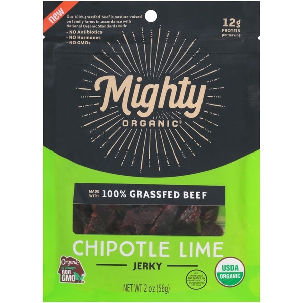 slide 1 of 1, Mighty Organic Chipotle Lime Beef Jerky, 2 oz