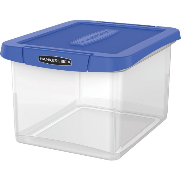 slide 4 of 9, Bankers Box Heavy-Duty Plastic Portable File Box, Letter/Legal, Clear/Blue, 1 ct