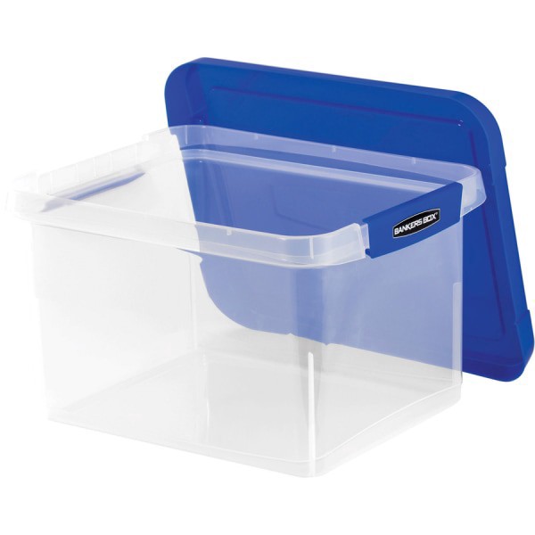 slide 6 of 9, Bankers Box Heavy-Duty Plastic Portable File Box, Letter/Legal, Clear/Blue, 1 ct