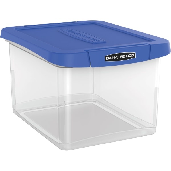 slide 1 of 10, Bankers Box Heavy-Duty Plastic Portable File Box, Letter/Legal, Clear/Blue, 1 ct