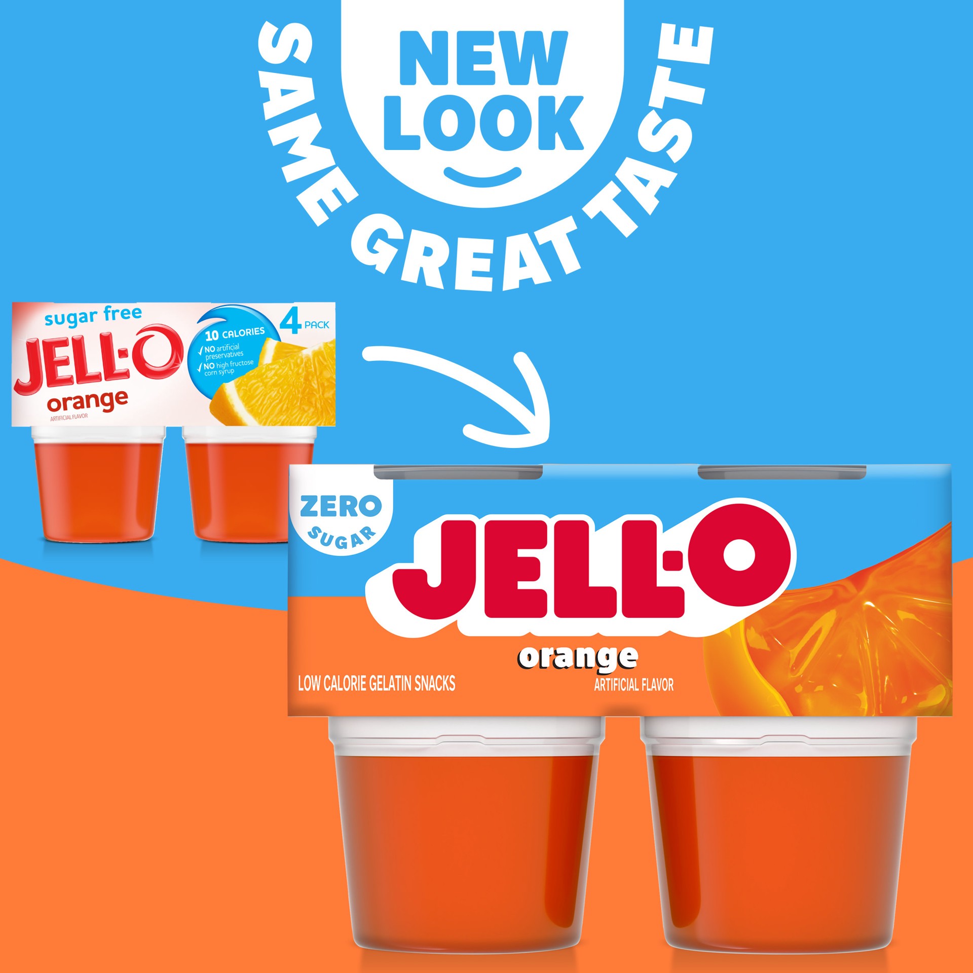 slide 3 of 5, Jell-O Orange Artificially Flavored Zero Sugar Ready-to-Eat Gelatin Snack Cups, 4 ct Cups, 4 ct