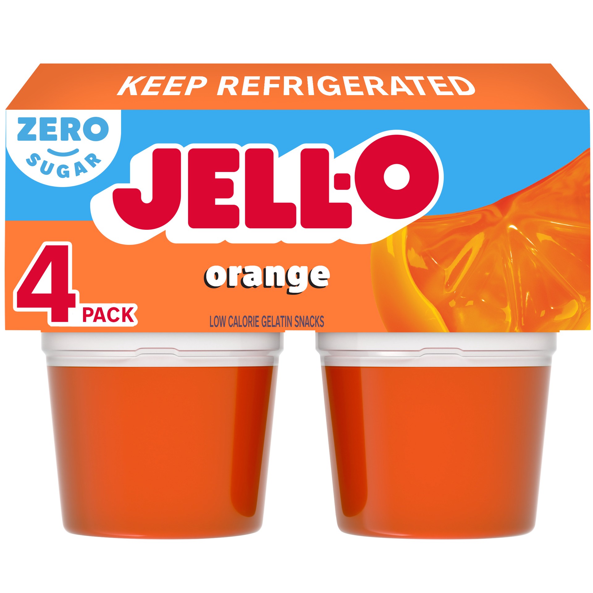 slide 1 of 5, Jell-O Orange Artificially Flavored Zero Sugar Ready-to-Eat Gelatin Snack Cups, 4 ct Cups, 4 ct