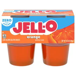 Jell-O Orange Artificially Flavored Zero Sugar Ready-to-Eat Gelatin Snack Cups, 4 ct Cups