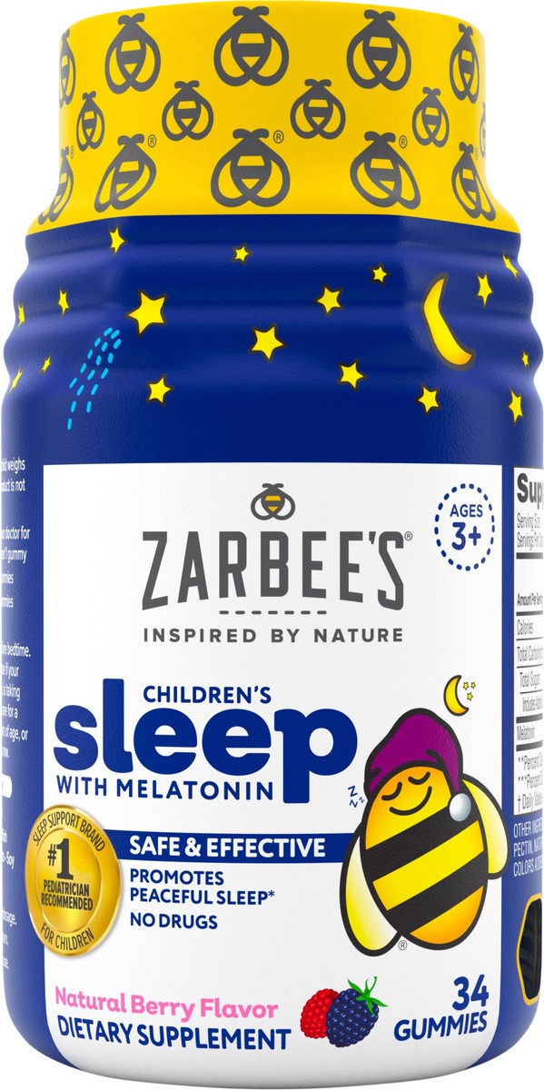 slide 5 of 5, Zarbee's Naturals Kid's Sleep Gummies with Melatonin, Drug-Free, Non-Habit Forming, Natural Berry, 34ct, 34 ct