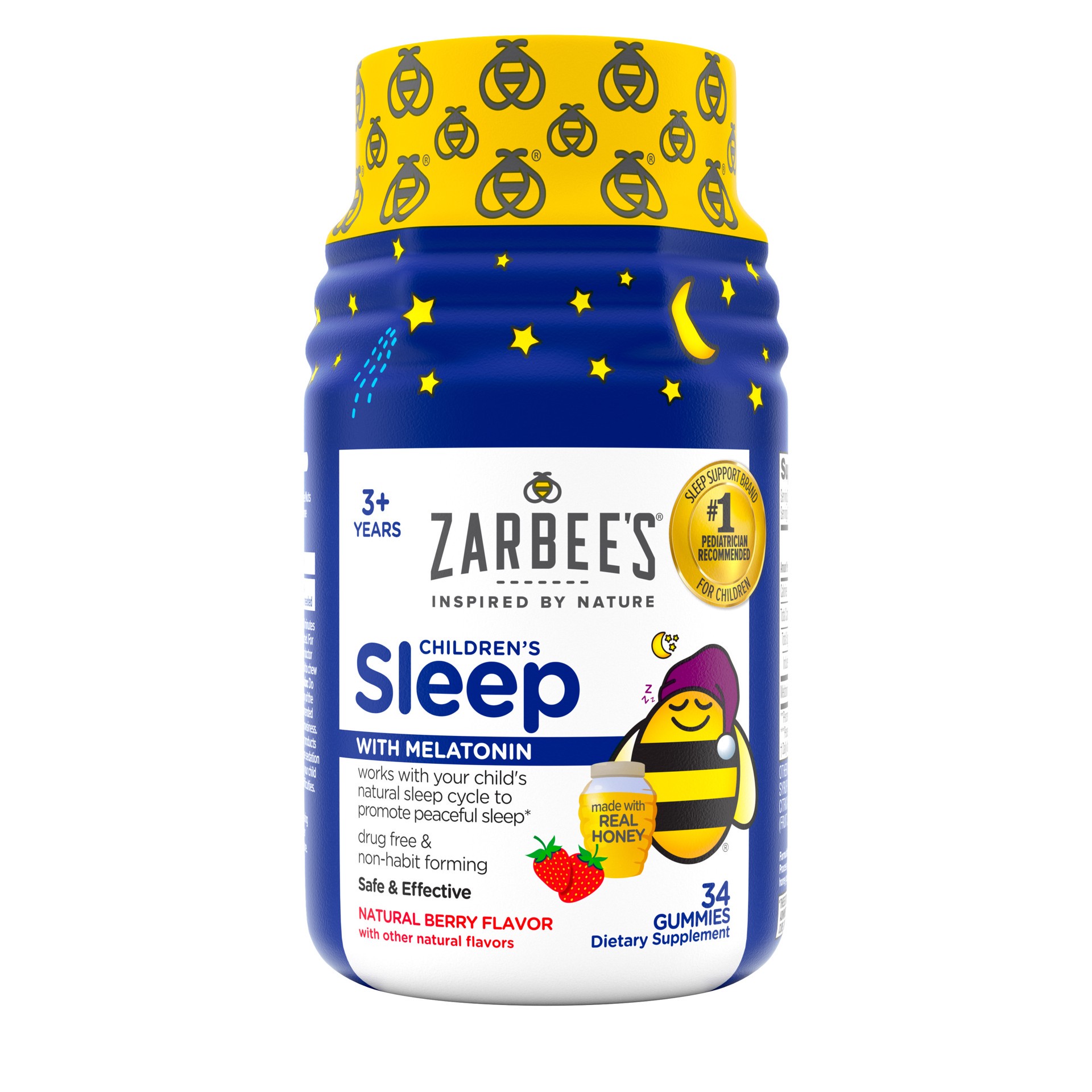 slide 1 of 5, Zarbee's Naturals Kid's Sleep Gummies with Melatonin, Drug-Free, Non-Habit Forming, Natural Berry, 34ct, 34 ct