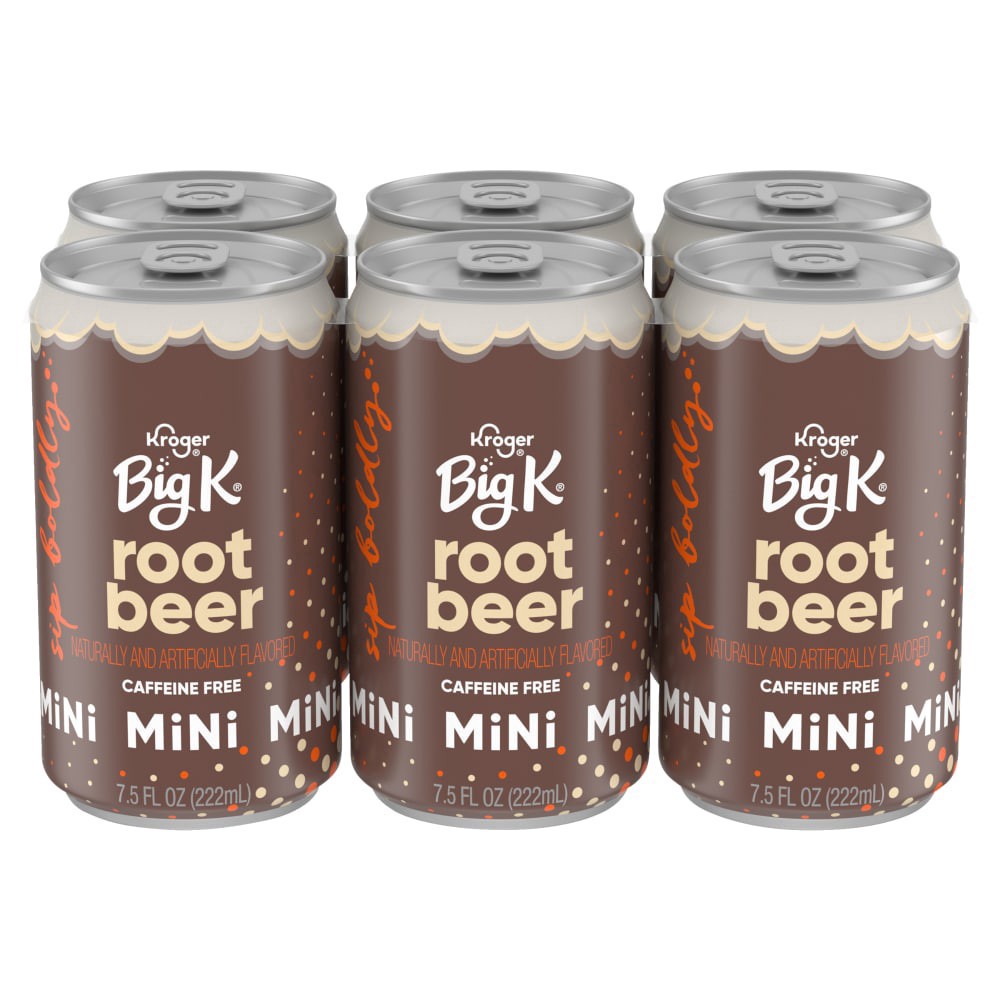 slide 1 of 6, Kroger® Big K® Rootbeer Caffeine Free Soda Mini Cans, 6 ct; 7.5 fl oz