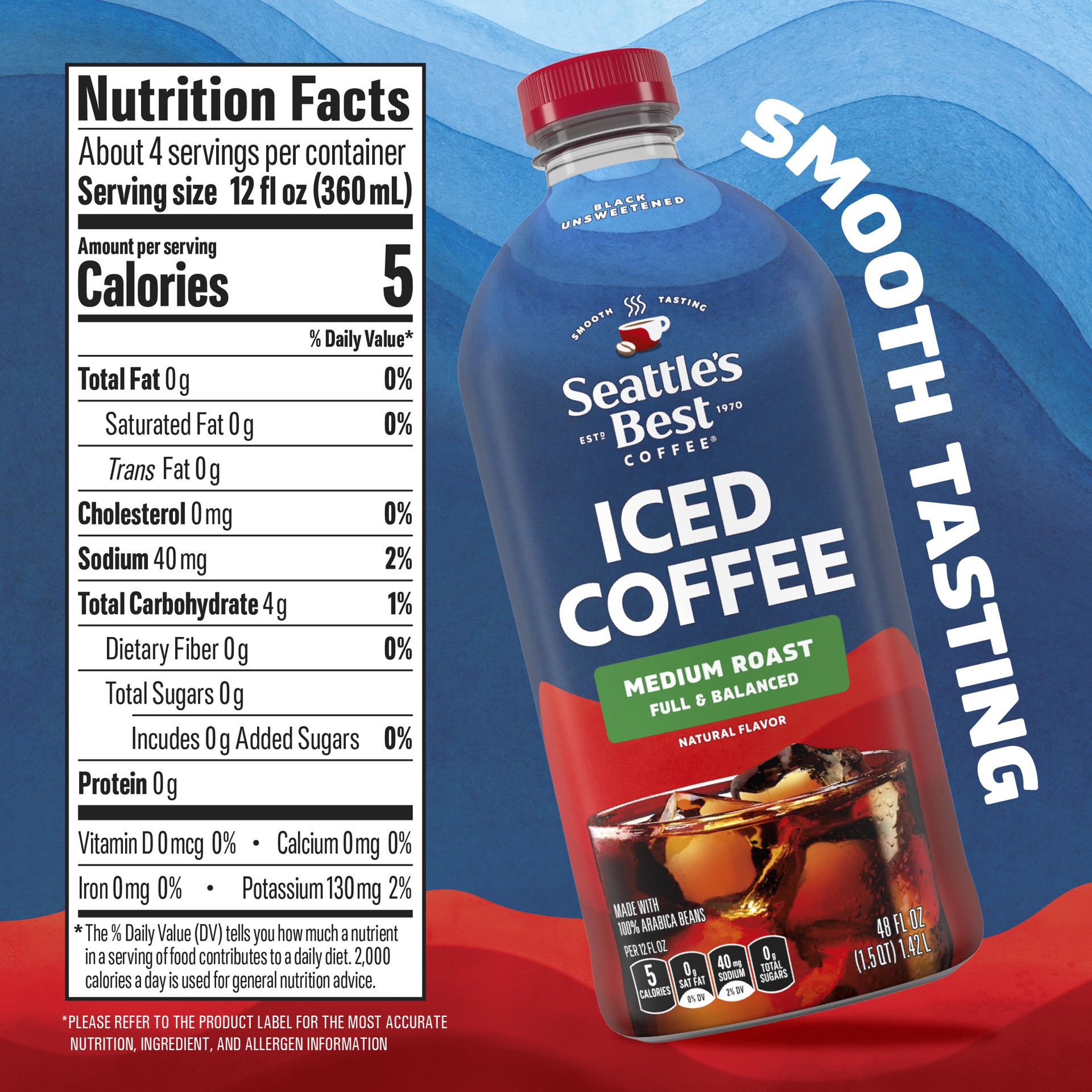 slide 2 of 7, Seattle's Best Coffee Seattle’s Best Coffee Black Unsweetened Medium Roast Iced Coffee 48oz, 48 fl oz