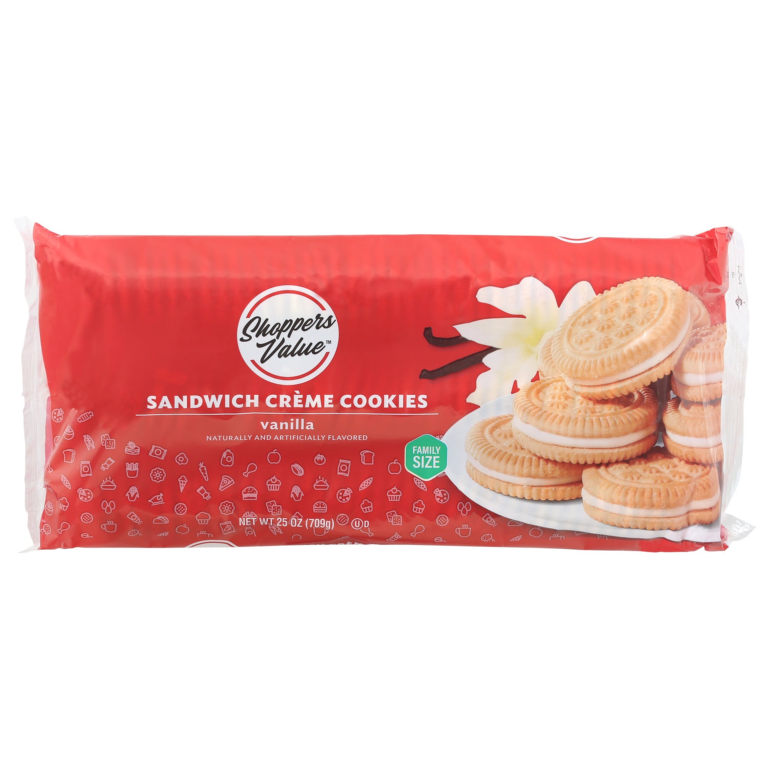 slide 1 of 1, Shoppers Value Vanilla Sandwich Creme Cookies, 25 oz
