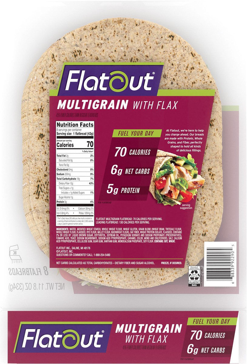slide 6 of 9, Flatout Multigrain with Flax Flatbread Wraps 8 ct,11.8 oz., 11.8 oz