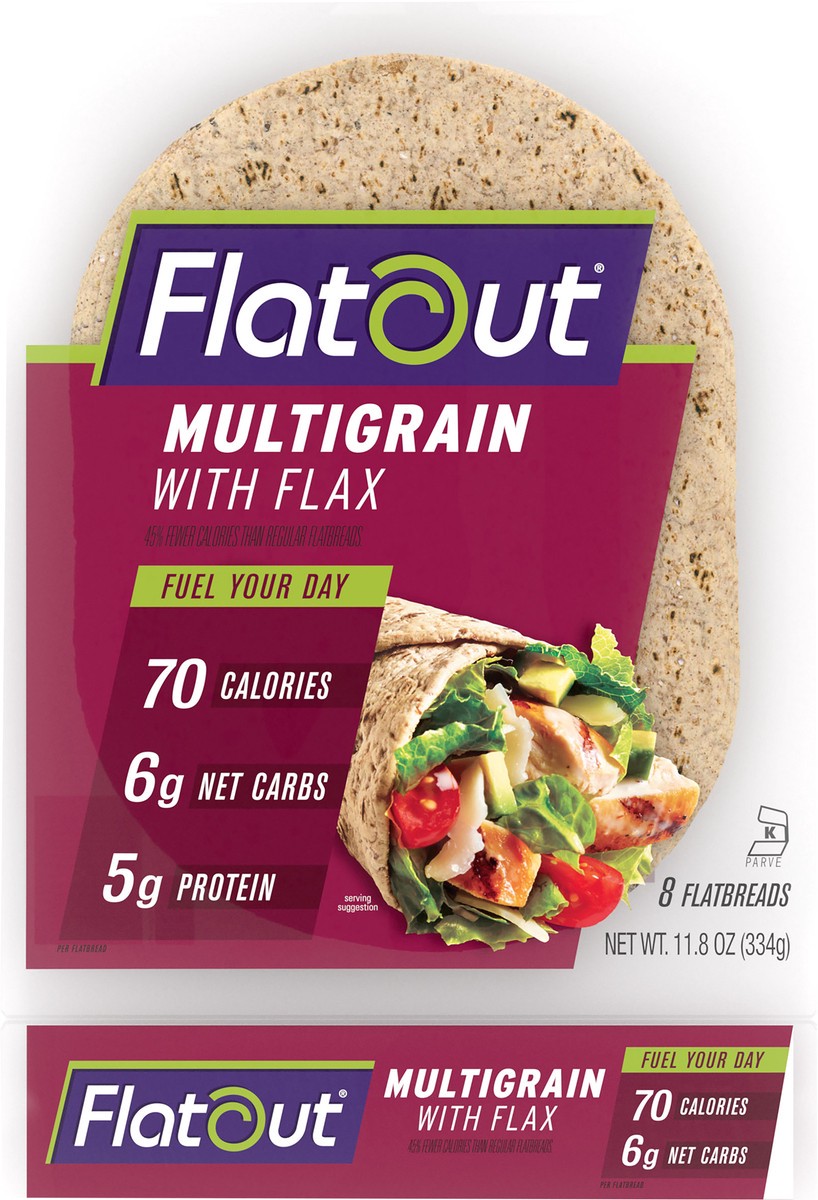 slide 7 of 9, Flatout Multigrain with Flax Flatbread Wraps 8 ct,11.8 oz., 11.8 oz