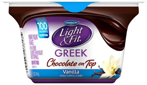 slide 1 of 1, Dannon Light & Fit Greek Yogurt, Chocolate On Top, Vanilla, 5 oz