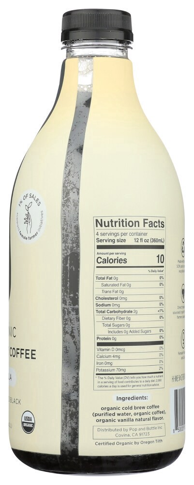 slide 2 of 3, Pop & Bottle Organic Cold Brew Coffee Unsweetened Vanilla, 48 oz