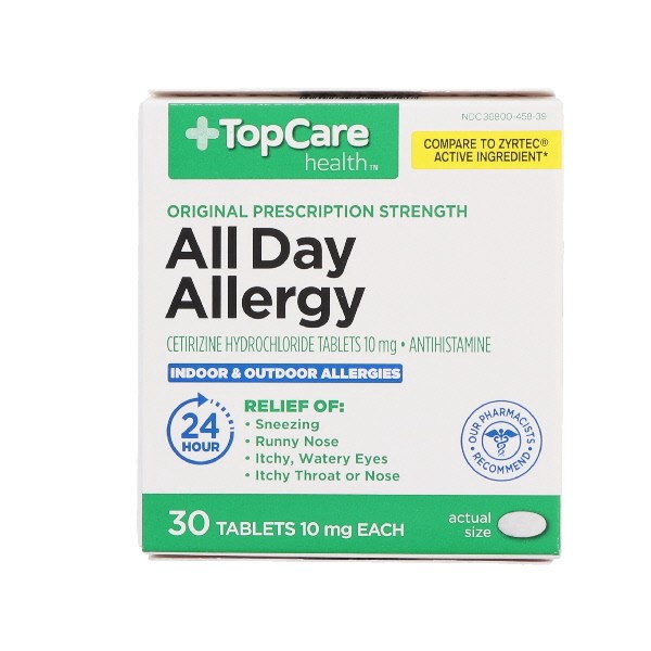 slide 1 of 9, TopCare Allergy Cetirizine 10Mg, 30 ct