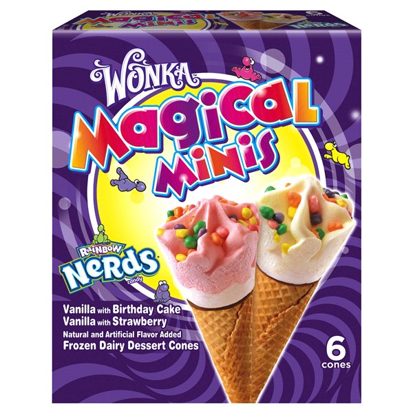 slide 1 of 6, Nestlé Frozen Dairy Dessert Cones, Magical Minis with Rainbow Nerds, 6 ct Box, 13.5 fl oz