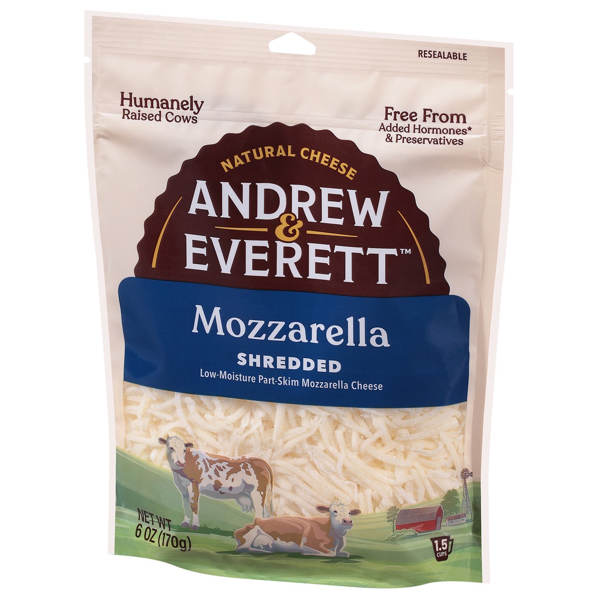 slide 6 of 13, Andrew & Everett Shredded Mozzarella Cheese 6 oz, 6 oz