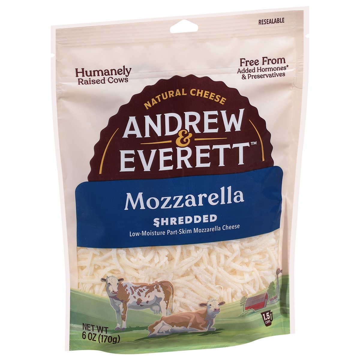 slide 7 of 13, Andrew & Everett Shredded Mozzarella Cheese 6 oz, 6 oz