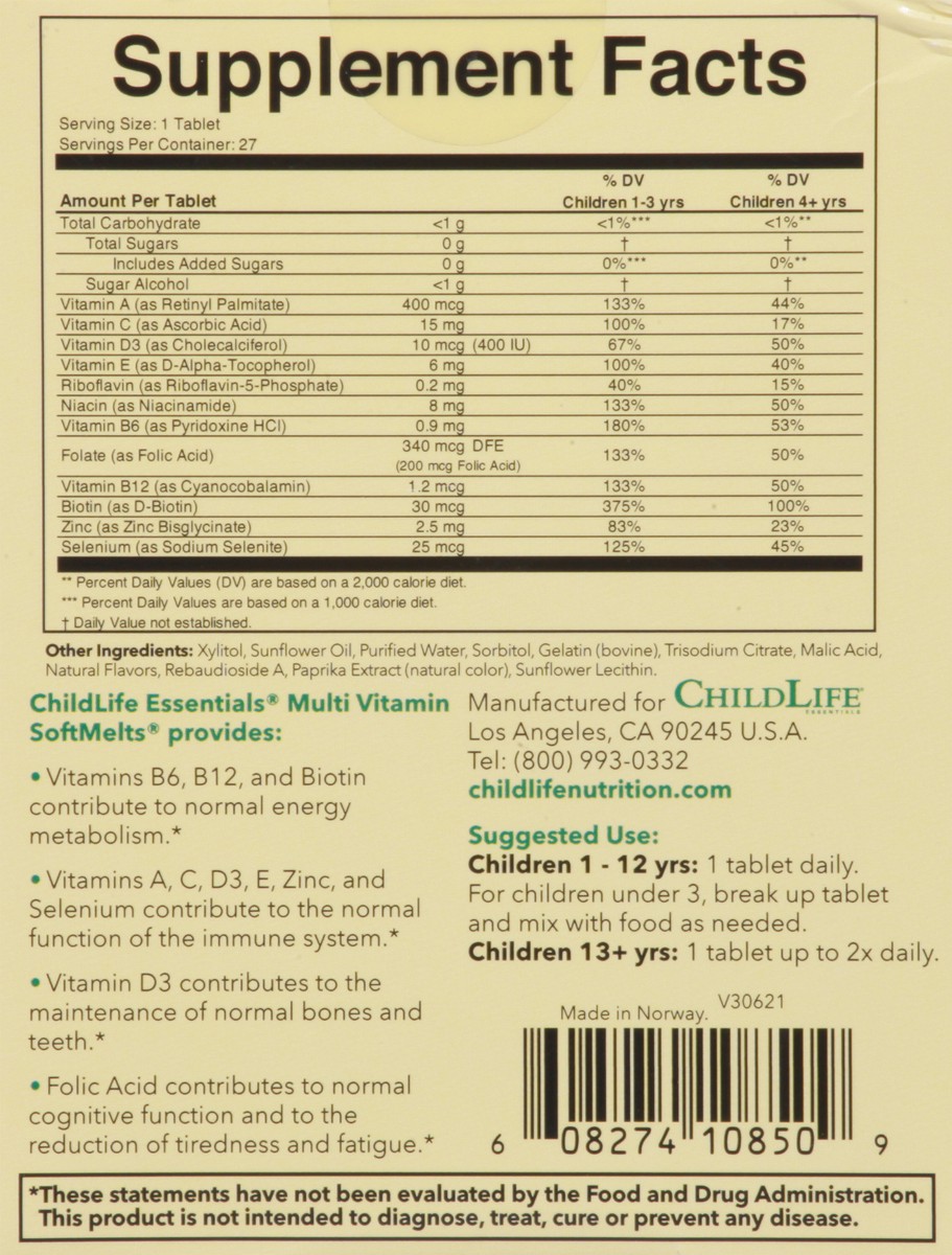 slide 6 of 9, ChildLife SoftMelts Natural Orange Flavor Multi Vitamin 27 Tablets, 27 ct