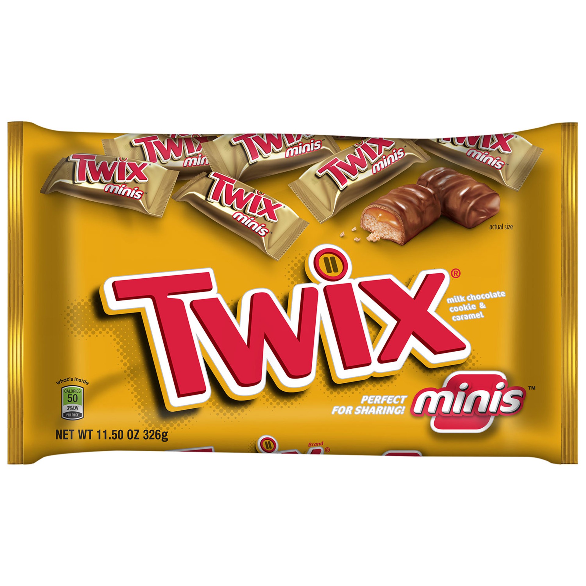 slide 1 of 3, TWIX Caramel Minis Size Chocolate Cookie Bar Candy, 11.5 oz
