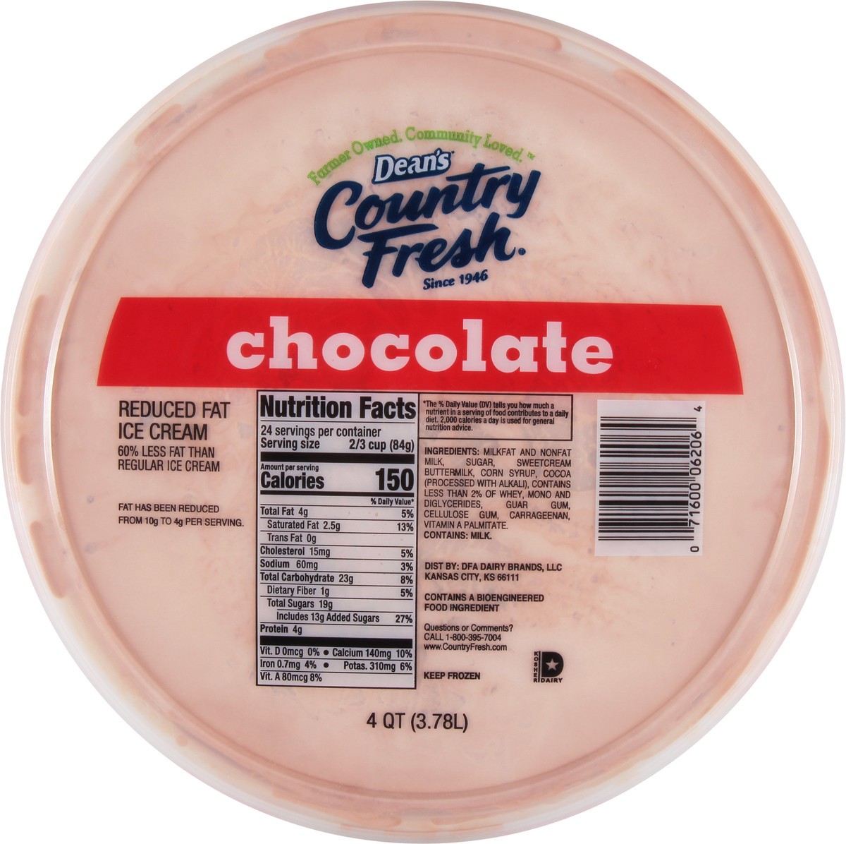 slide 9 of 9, Country Fresh Reduced Fat Chocolate Ice Cream Family Size 4 qt, 4 qt