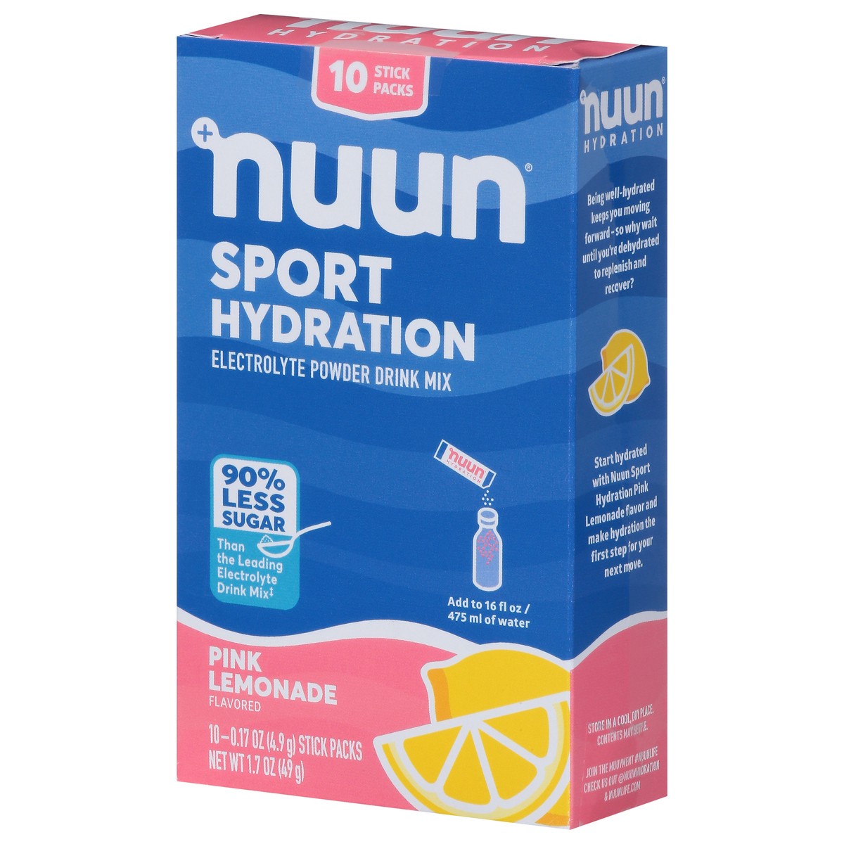 slide 11 of 13, Nuun 10 Stick Pack Sport Hydration Pink Lemonade Electrolyte Powder Drink Mix 10 - 0.17 oz Stick Packs, 10 ct
