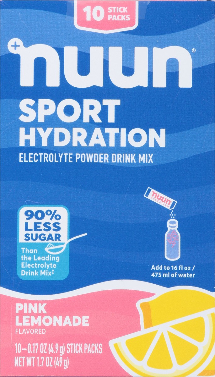slide 8 of 13, Nuun 10 Stick Pack Sport Hydration Pink Lemonade Electrolyte Powder Drink Mix 10 - 0.17 oz Stick Packs, 10 ct