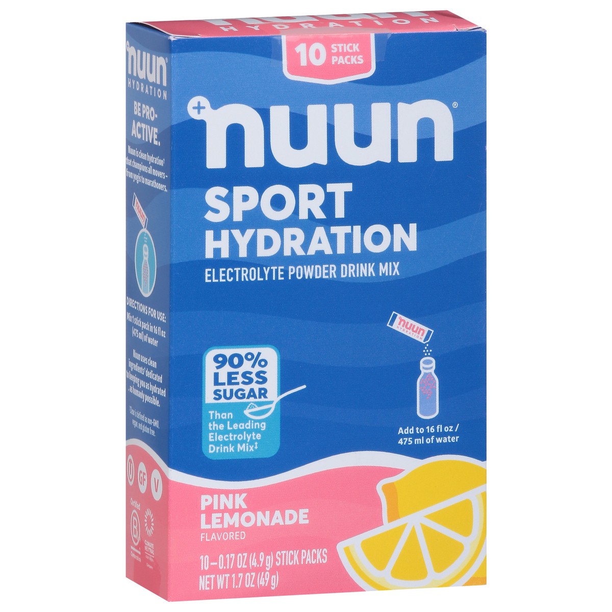 slide 3 of 13, Nuun 10 Stick Pack Sport Hydration Pink Lemonade Electrolyte Powder Drink Mix 10 - 0.17 oz Stick Packs, 10 ct
