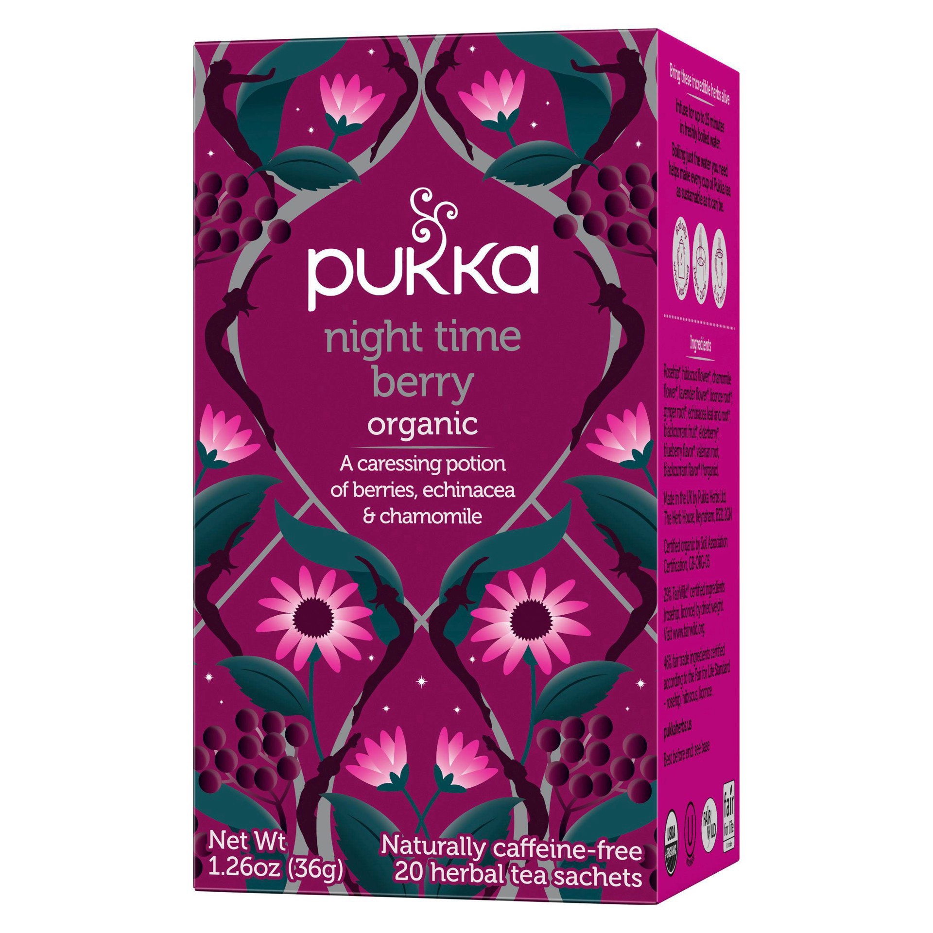slide 6 of 7, Pukka Organic Naturally Caffeine-Free Night Time Berry Herbal Tea 20 Sachets, 20 ct
