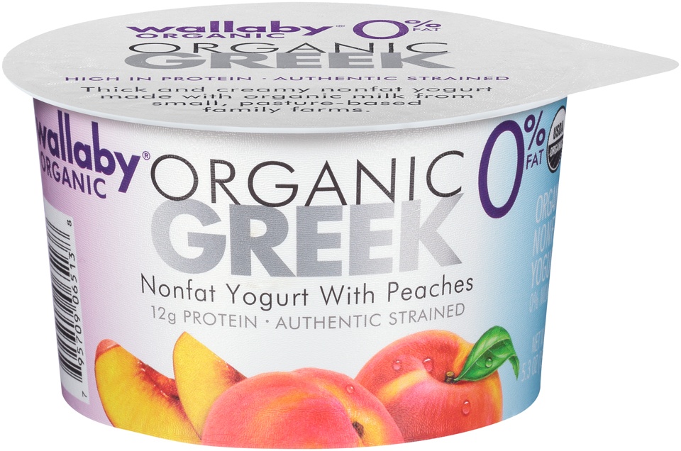slide 1 of 1, Wallaby Organic Aussie Greek Peach Nonfat Yogurt, 5.3 oz