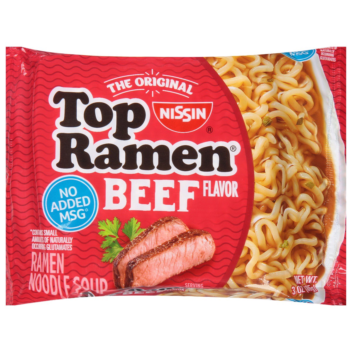 slide 1 of 9, Top Ramen Beef Flavor Noodle Soup 24 - 3 oz Packs, 24 ct