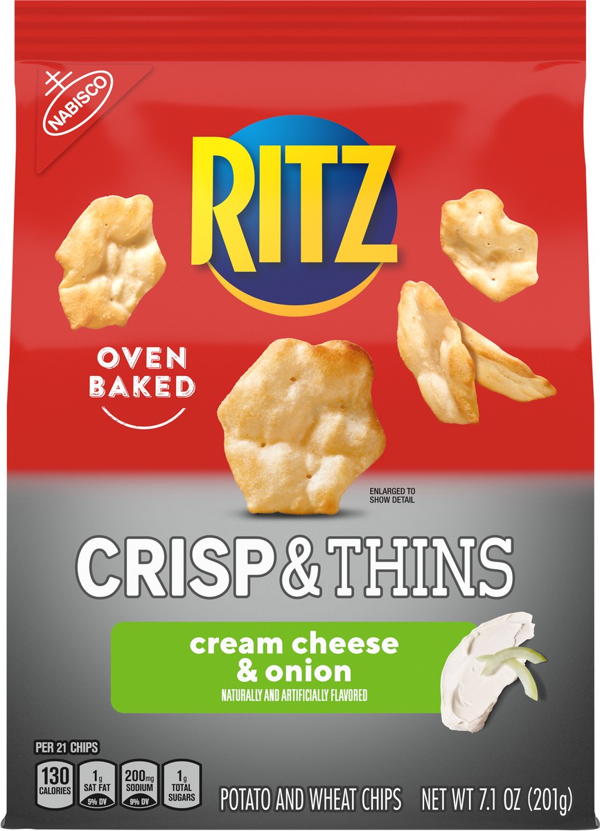 slide 6 of 13, RITZ Crisp and Thins Cream Cheese and Onion Chips, Party Snacks, 7.1 oz, 7.1 oz